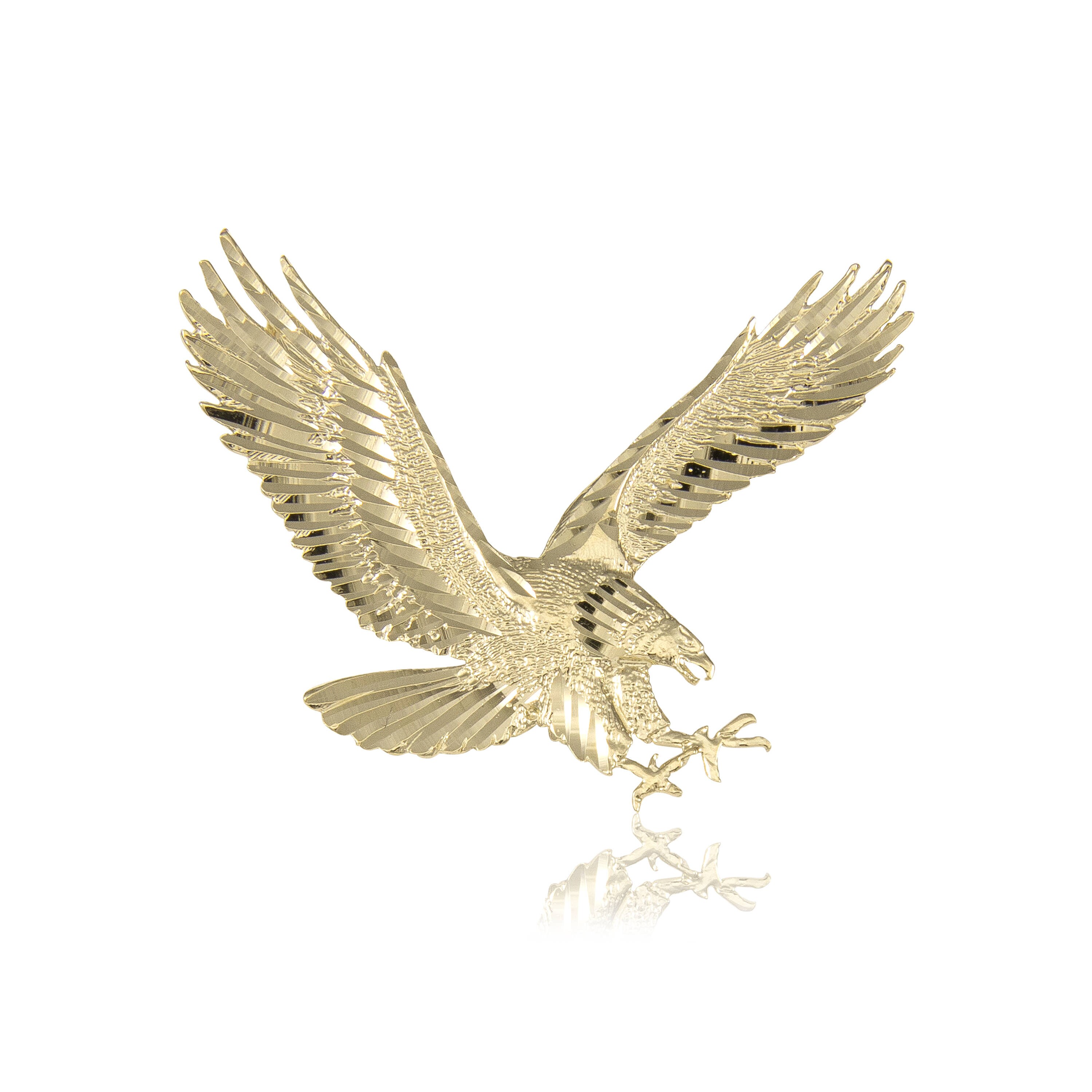 14K Solid Yellow Gold Eagle Pendant - Flying Bird Diamond Cut Necklace ...