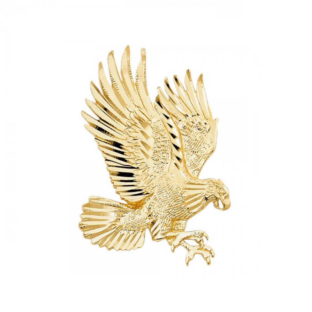 14K Solid Yellow Gold Eagle Pendant Flying Bird Diamond Cut Necklace ...