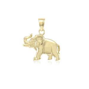 Pendentif éléphant en or jaune massif 14K Good Luck Lucky Necklace Charm image 1