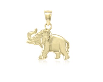 14K Solid Yellow Gold Elephant Pendant 