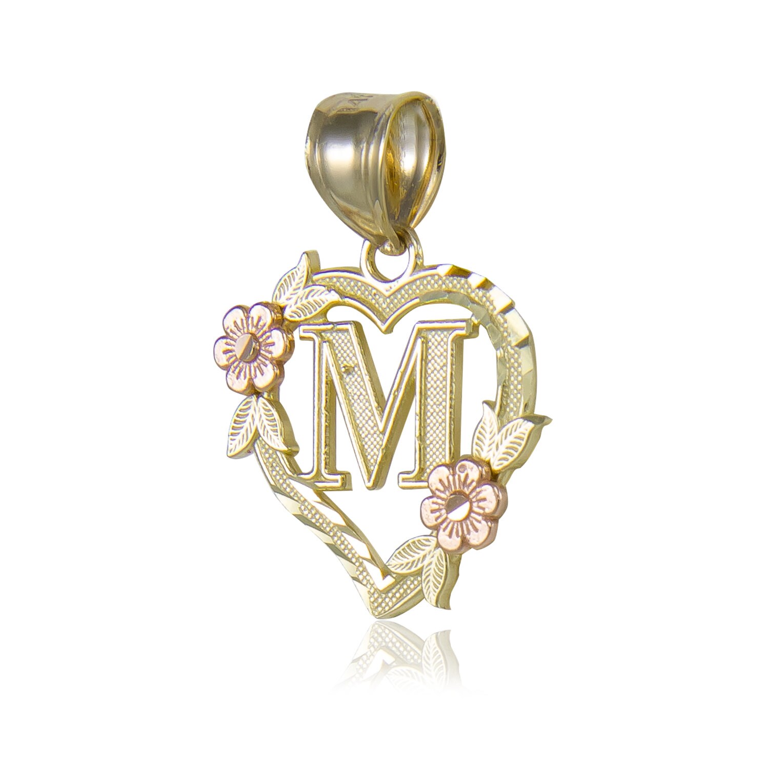 14K Solid Yellow Rose Gold Heart Initial Letter Pendant Singapore Chain Necklace Set - A-Z Any ...