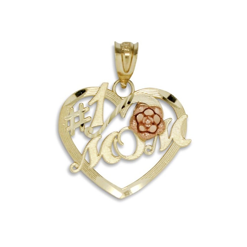 10k Solid Yellow Rose Gold Heart 1 Mom Pendant Number One Mother Love Necklace Charm