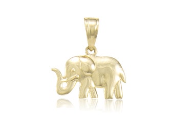 14K Solid Yellow Gold Elephant Pendant - Good Luck Lucky Necklace Charm