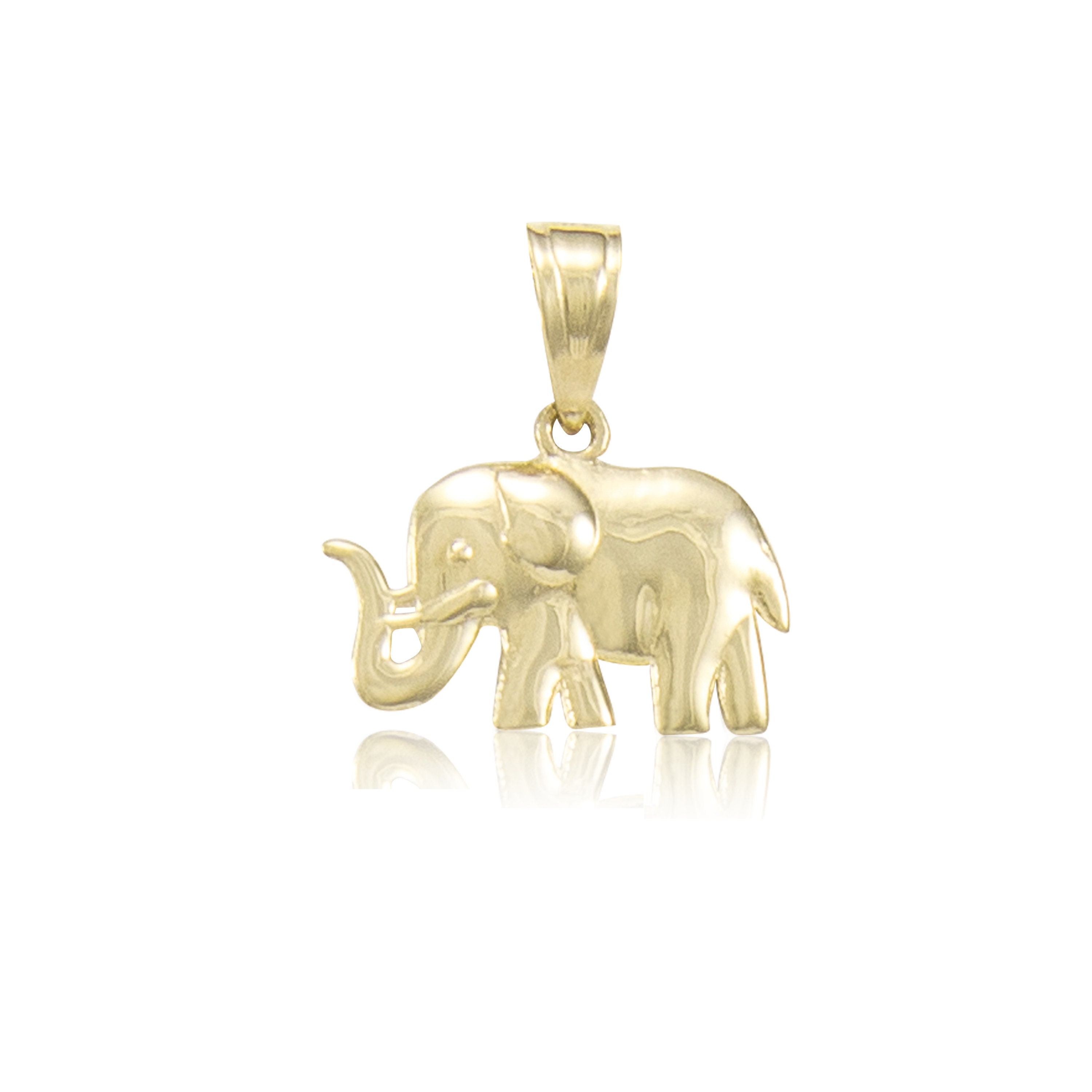 14K Solid Yellow Gold Elephant Pendant 