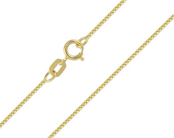 14K Solid Yellow Gold Box Necklace Chain 0.5mm 16-22" - Polished Link