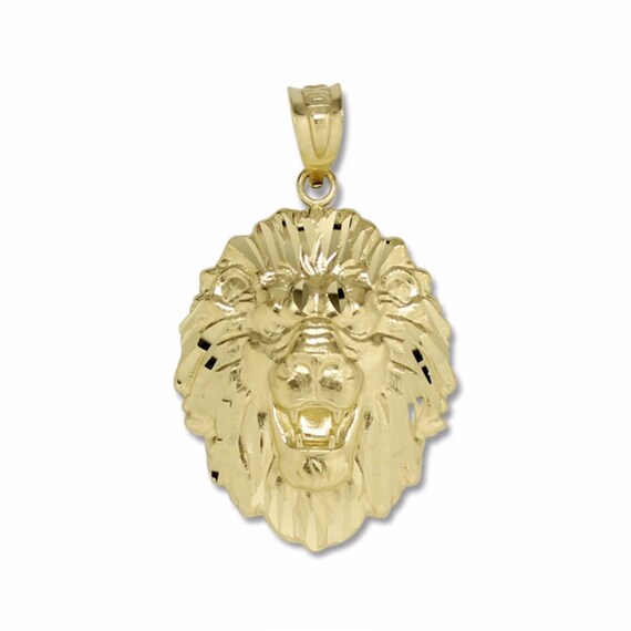 10K Solid Yellow Gold Lion Head Pendant 