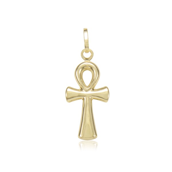 10k Yellow Gold Egyptian Ankh Cross Pendant - Polished, 1.03 Inch, Handcrafted In USA - View #10