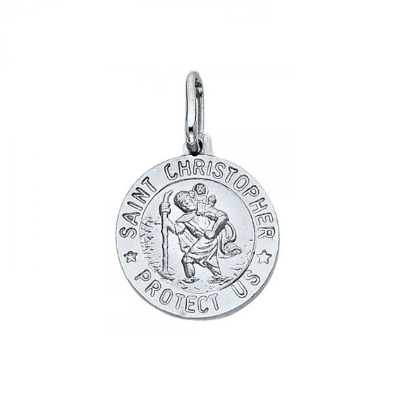 14K Solid White Gold Saint Christopher 