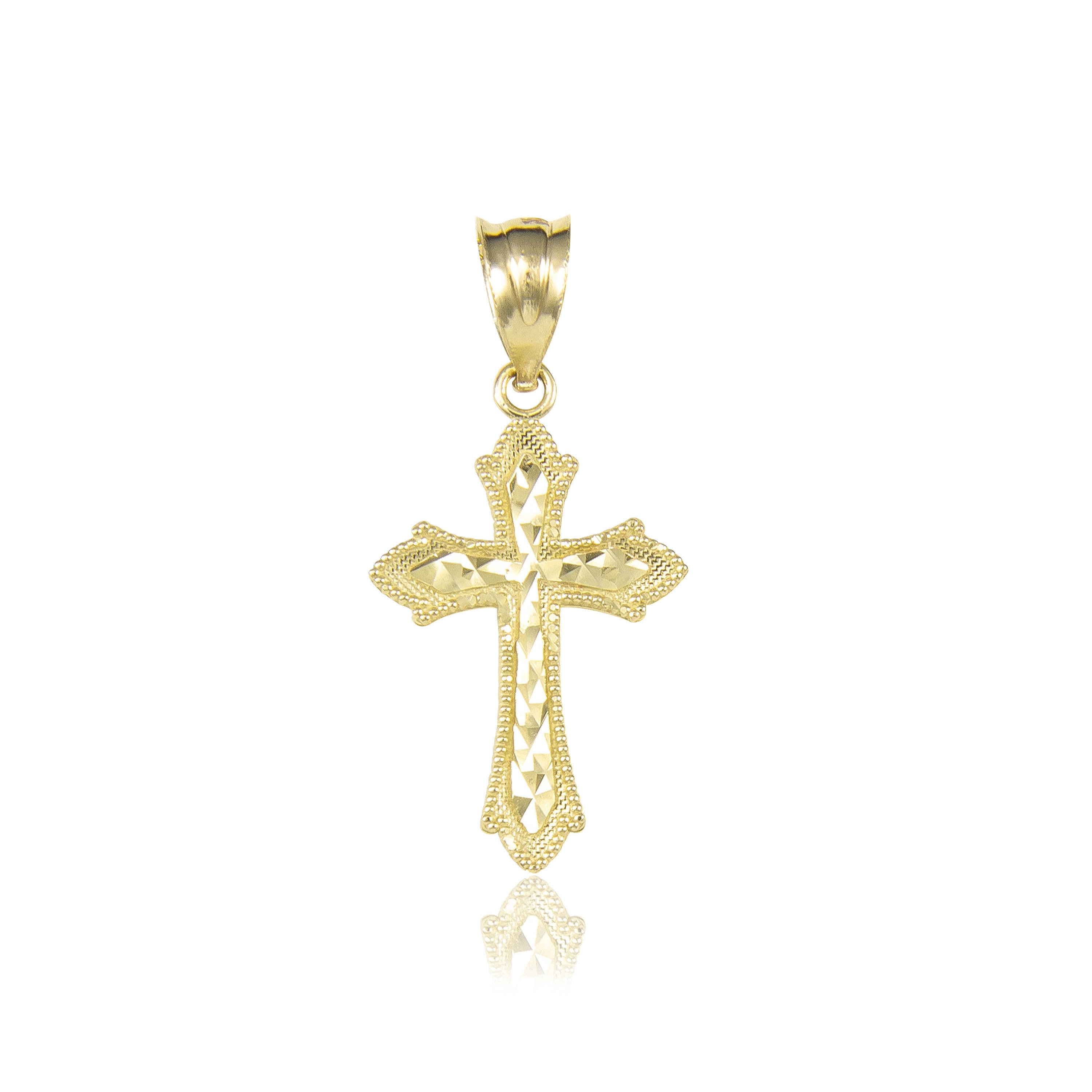 14k Yellow Gold Diamond-cut Fleur de lis Crucifix Pendant 