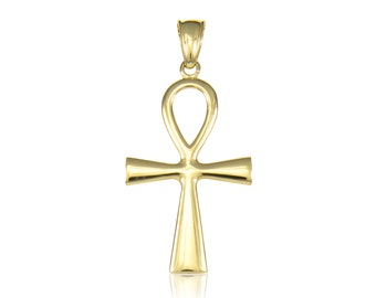 14K Yellow Gold Ankh Cross Pendant - Egyptian Necklace Charm