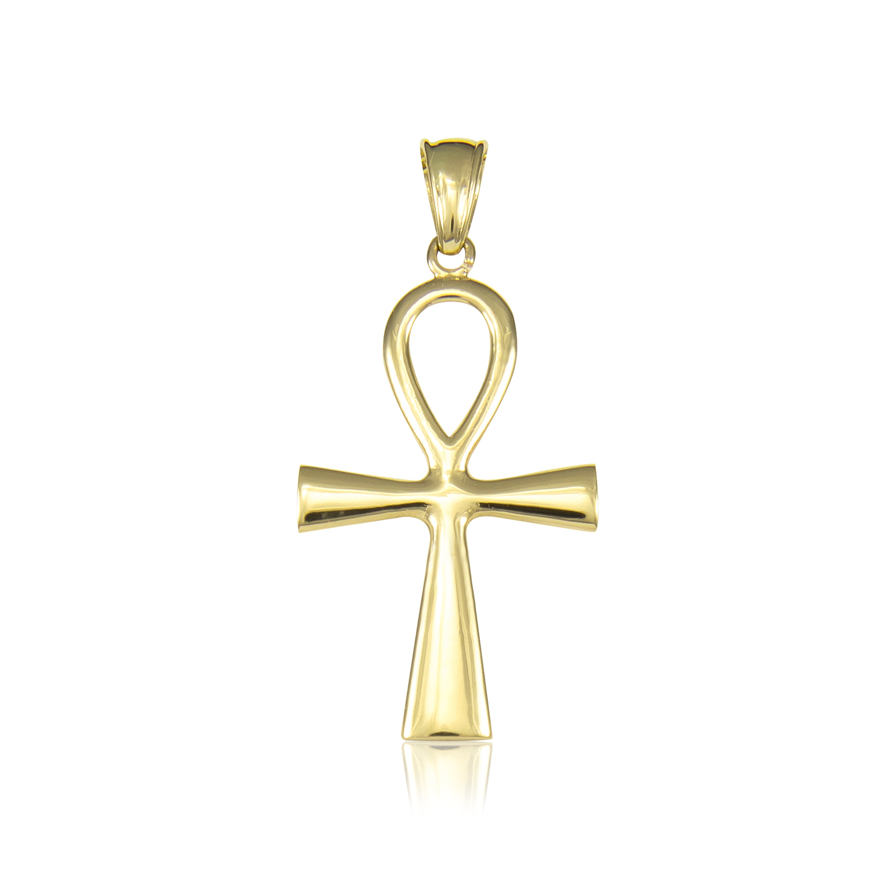 14K Yellow Gold Ankh Cross Pendant - Egyptian Necklace Charm