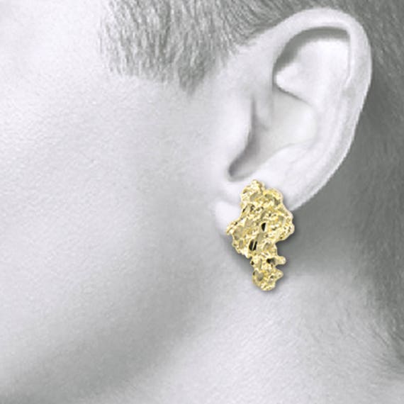 10K Solid Yellow Gold Nugget Stud Earrings Diamond Cut Etsy