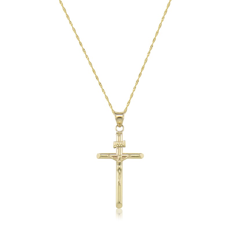 14K Yellow Gold Crucifix Cross Pendant Singapore Chain Etsy