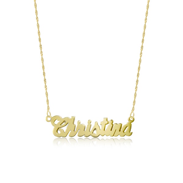 10K Solid Yellow Gold Personalized Custom Cursive Name Pendant Singapore Chain Necklace Set - Alphabet Letter Charm