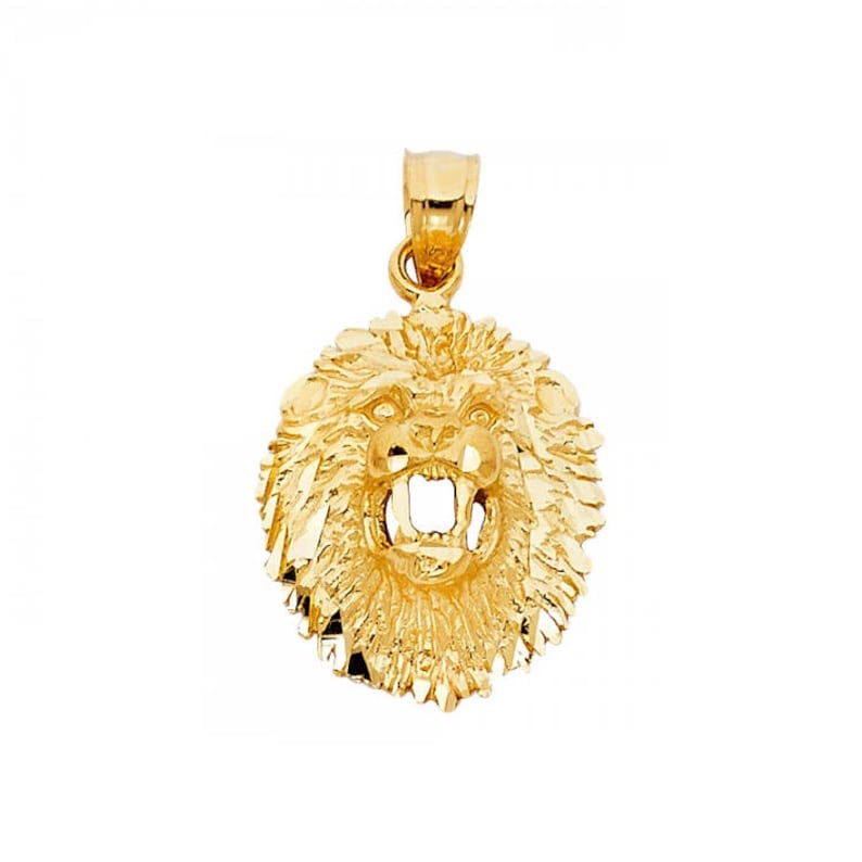 14K Solid Yellow Gold Lion Head Pendant Face Diamond Cut - Etsy