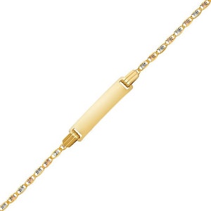 14K Solid Yellow White Rose Gold Personalized Valentino ID Bracelet 2.0mm 5+1" - Free Engraving Baby Kids