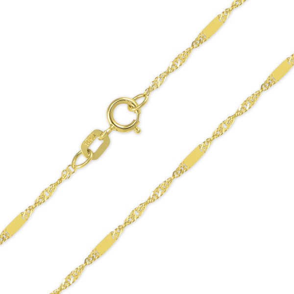 10K Gelbgold Singapur Bar Halskette Kette 1.2mm 16-24"- Diamond Cut Link