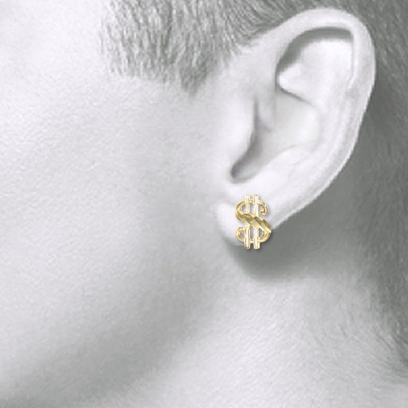 Money Diamond Cut 10K Solid Yellow Gold Dollar Sign Stud Earrings