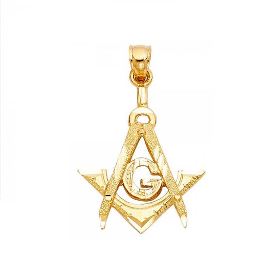 14K Solid Yellow Gold Masonic Pendant Mason Freemason Necklace Charm