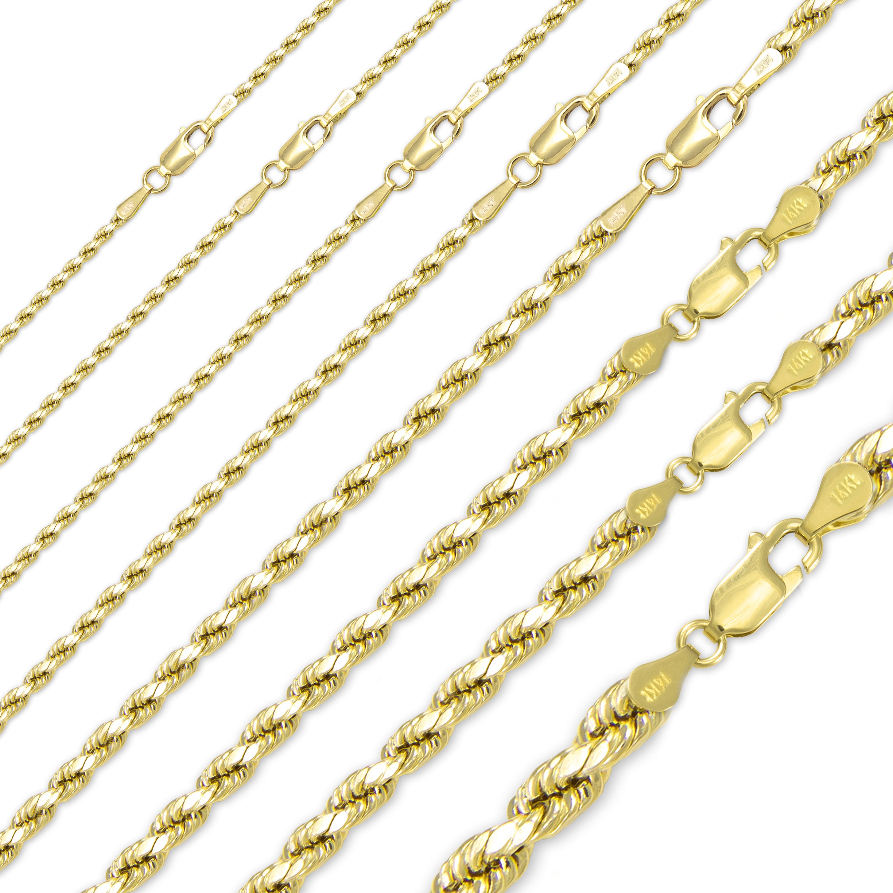 14K Yellow Gold Hollow Diamond Cut Rope Necklace Chain 2.0-4.0mm 16-30 -  Link