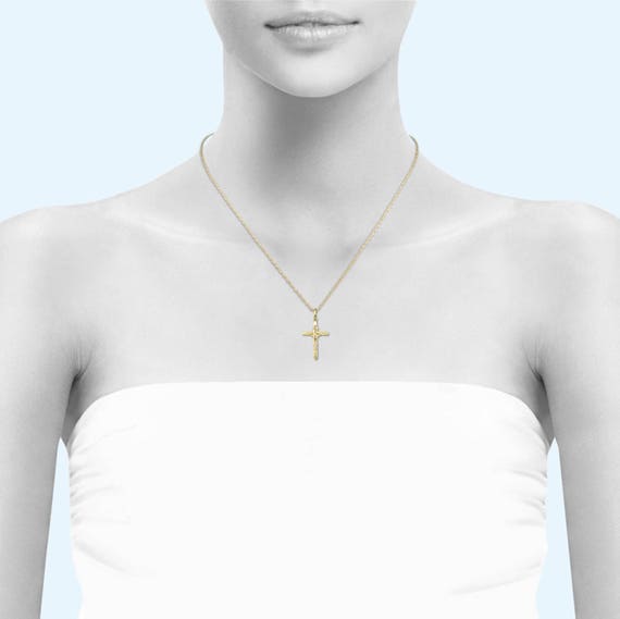 Polished Charm 14k Solid Yellow Gold Crucifix Cross Pendant Singapore Chain Necklace Set Jewelry Necklaces Valresa Com - 14k Solid Gold Cross Pendant With Chain Necklace