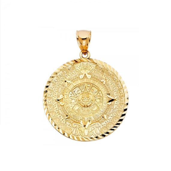 10K Solid Yellow Gold Aztec Calendar Pendant Sun Medal - Etsy