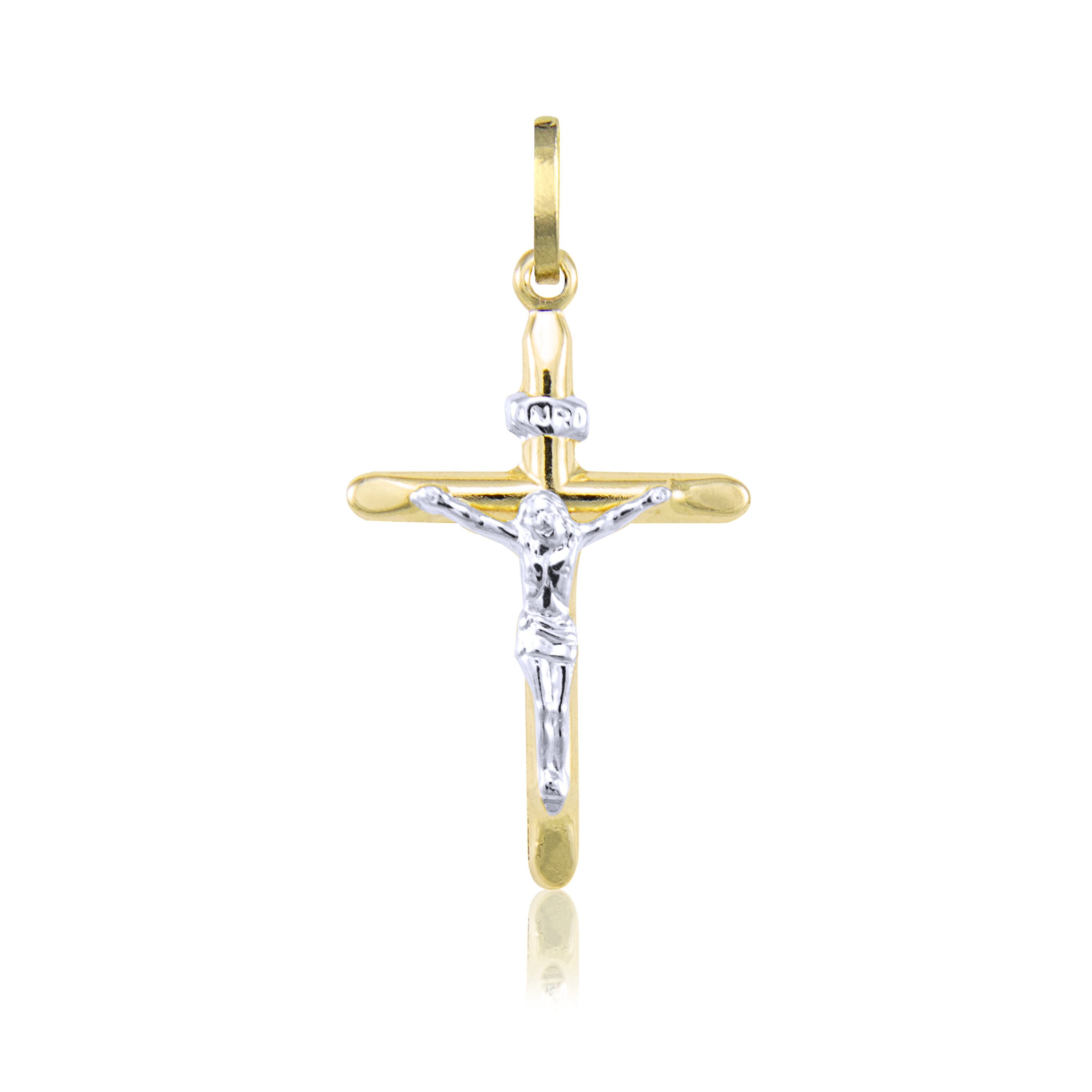 14k White Gold Catholic INRI Cross Charm Crucifix with Jesus Pendant Necklace