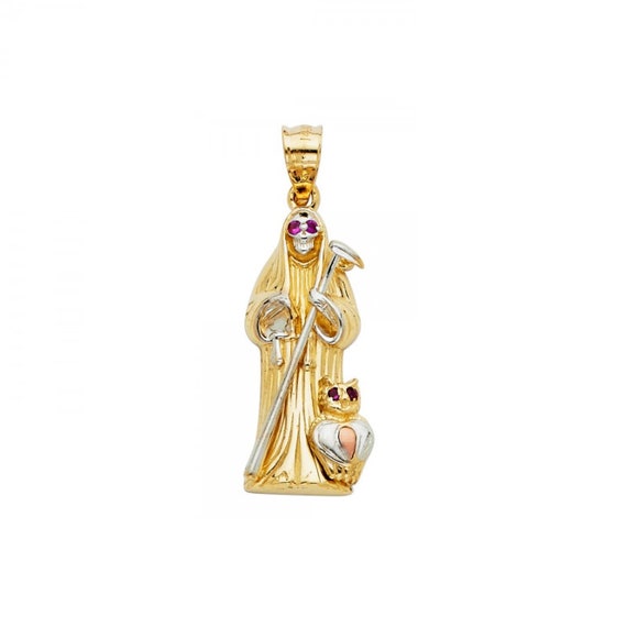 14k Solid Yellow White Rose Gold Cubic Zirconia Owl Grim - 10k Gold Santa Muerte Pendant