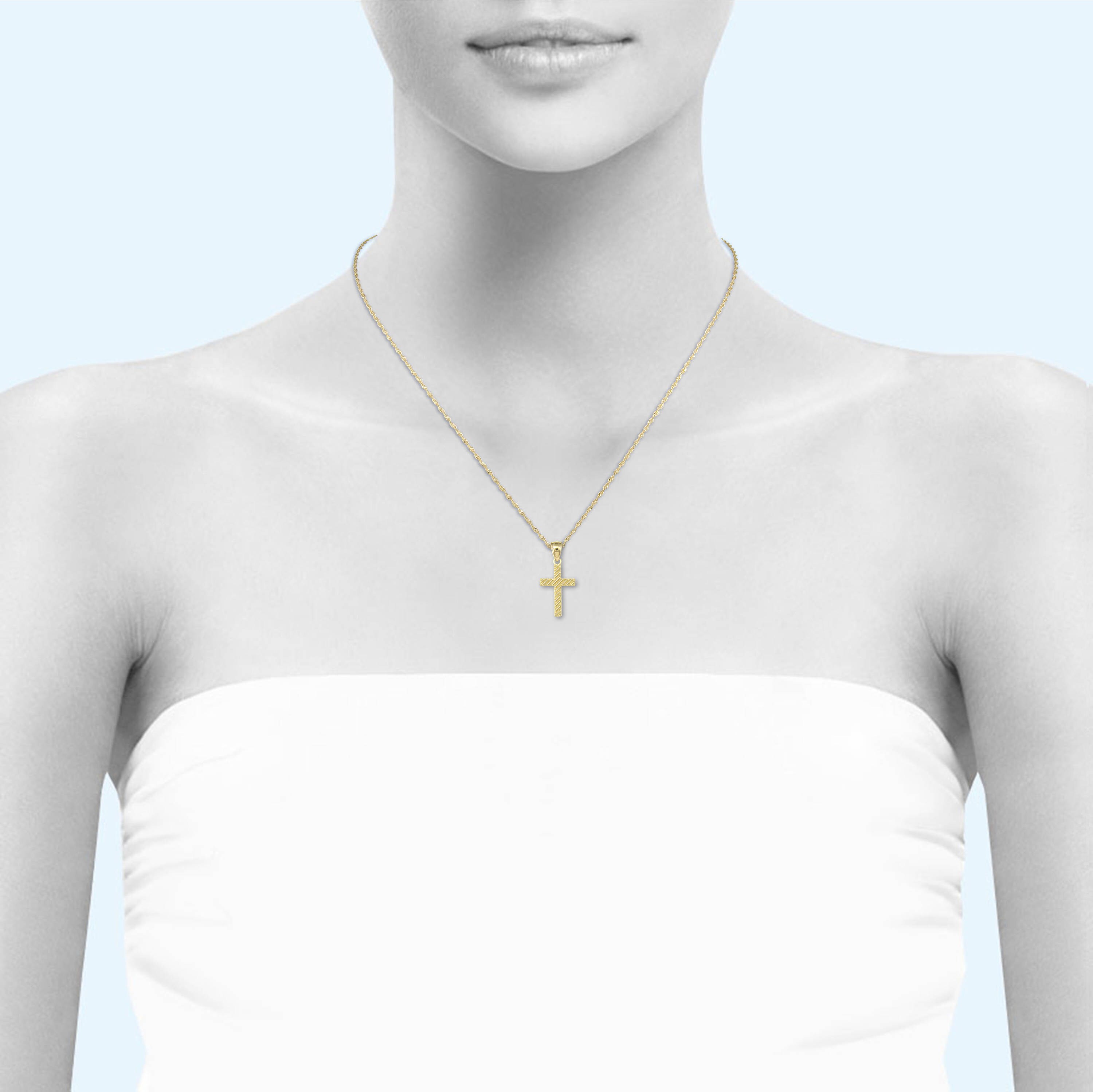 10K Solid Yellow Gold Cross Pendant Singapore Chain Necklace Etsy