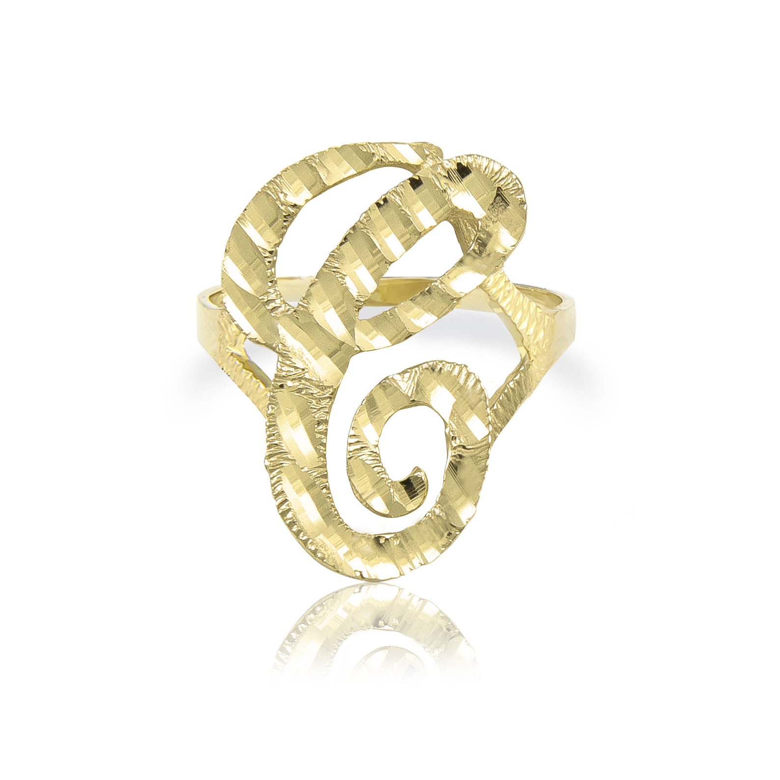 10K Solid Yellow Gold Initial Letter Ring AZ Any Alphabet Etsy