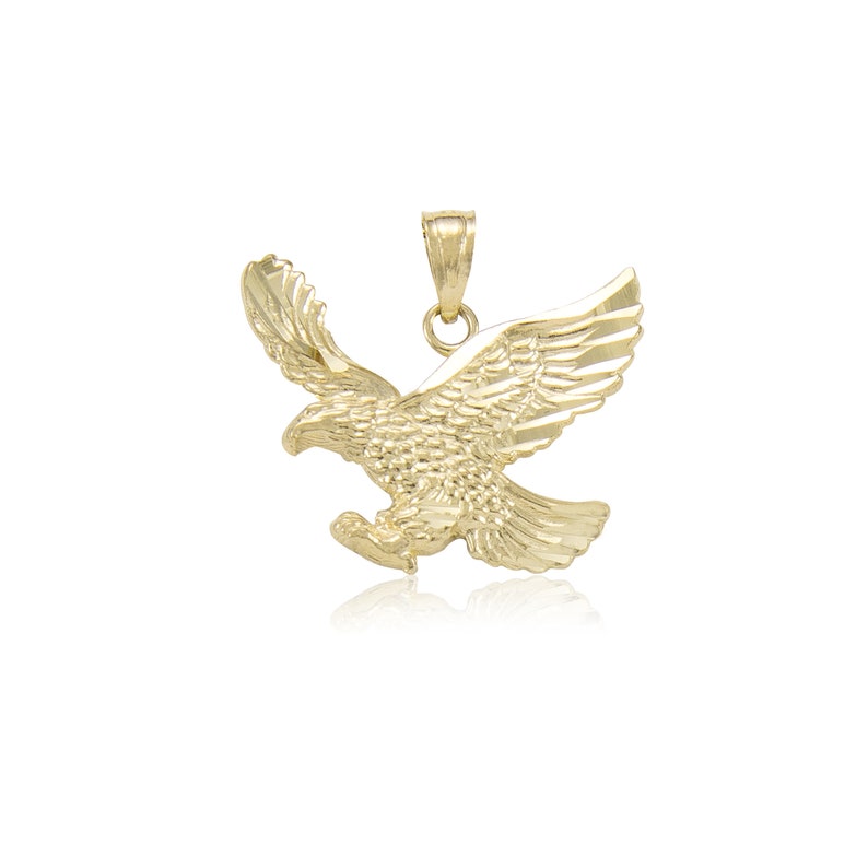 14K Solid Yellow Gold Eagle Pendant Flying Bird Diamond Cut Etsy
