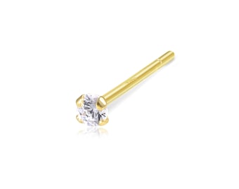 14K Solid Yellow Gold Cubic Zirconia Round Cut Nose Stud Ring Straight 20g 1.0-2.0mm