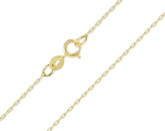 14K Solid Yellow Gold Cable Necklace Chain 1.0mm 16-22" - Round Link