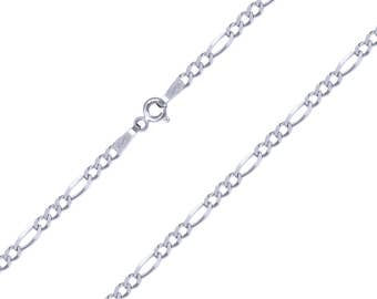 10K Solid White Gold Figaro Necklace Chain 2.5mm 16-24" - Polished Link