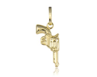 Pendentif revolver en or jaune 14K - Collier d’arme de poing Charme