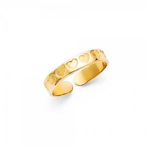 14K Solid Yellow Gold Heart Toe Ring Adjustable - Love Polished Round Band