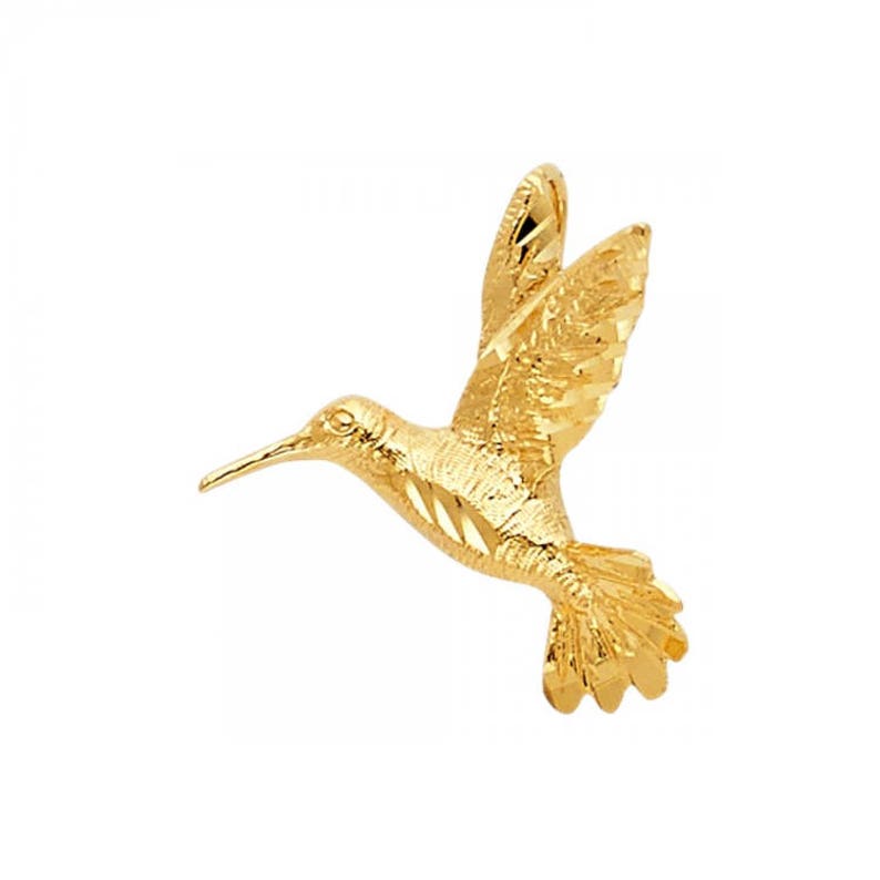 14K Solid Yellow Gold Hummingbird Pendant Bird Diamond Cut Etsy