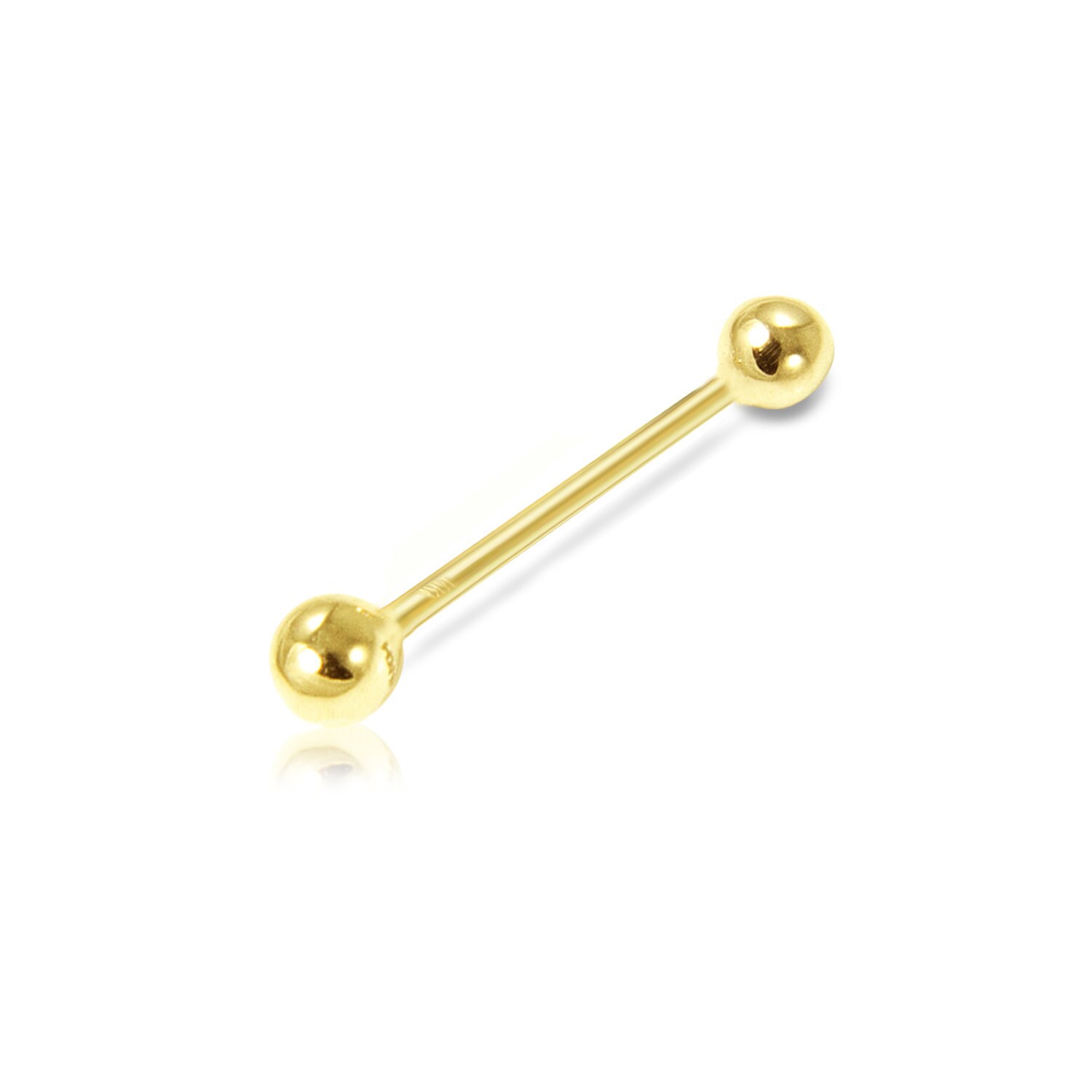 Nipple Ring Tongue Barbell One Gold Solid Yellow Gold 14K 14G 12MM Bar Jewelry 