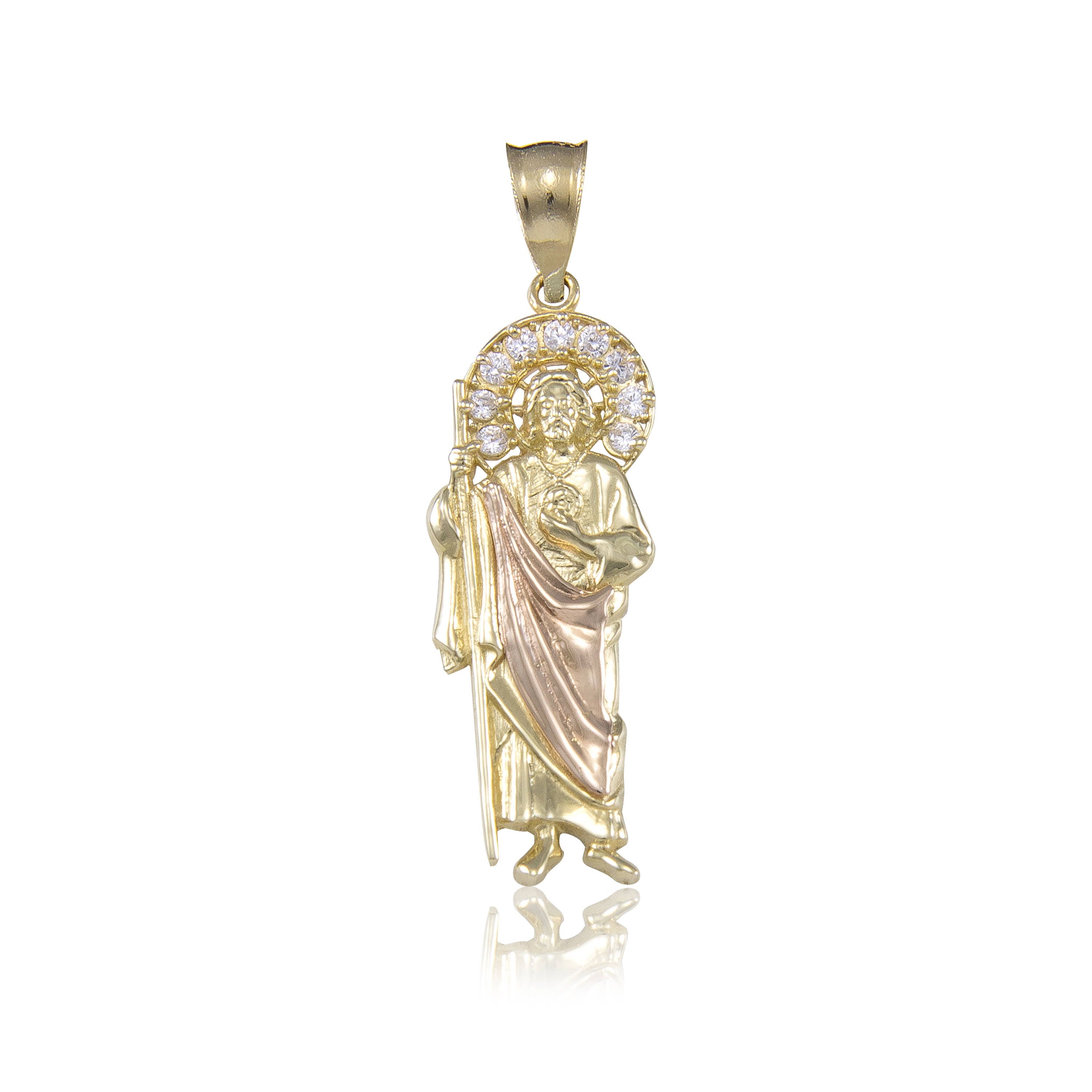 10k Solid Yellow Rose Gold Cubic Zirconia Saint Jude Pendant 10k Solid Yellow Rose Gold Cubic Zirconia Saint Jude Pendant San Judas Thaddeus Necklace Charm