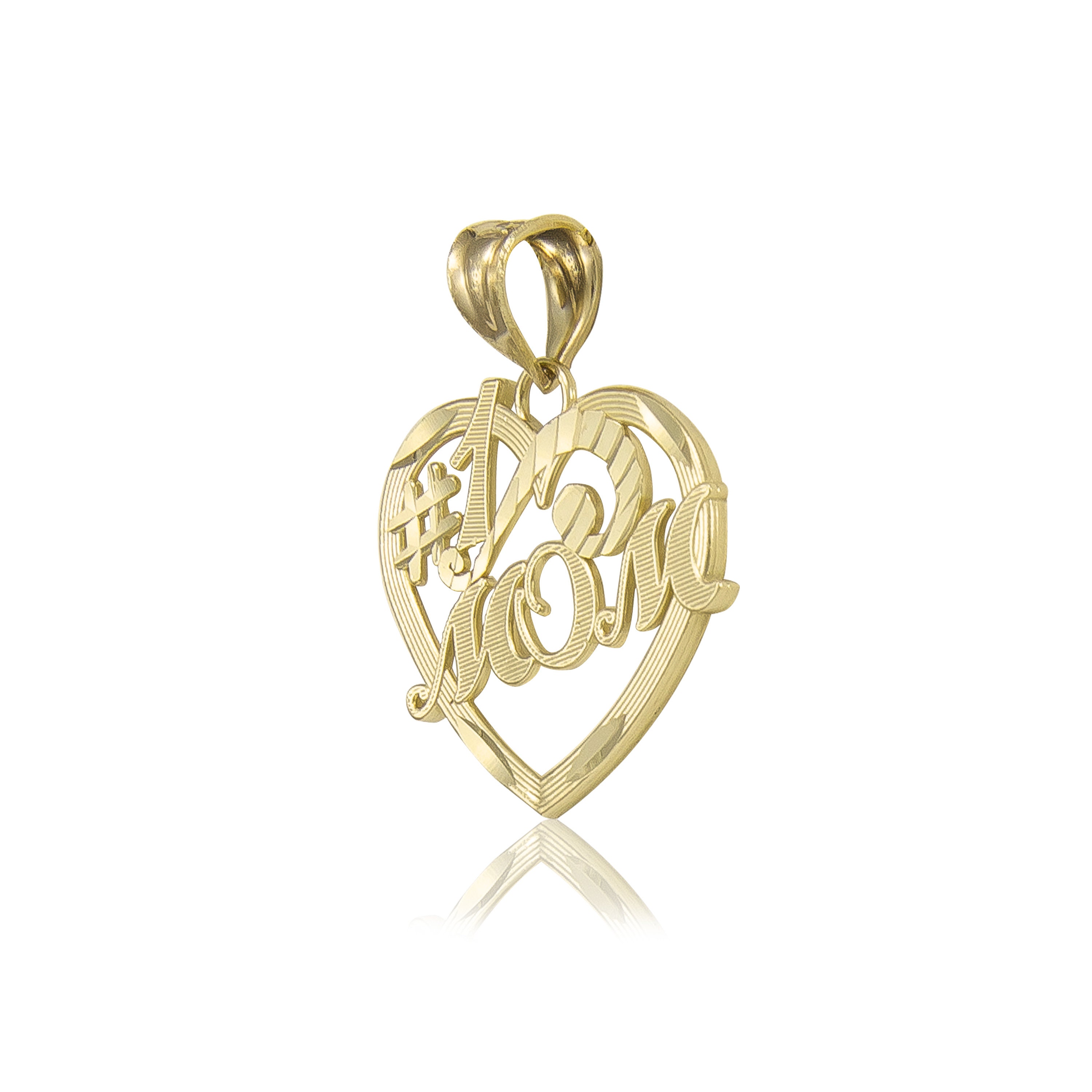 10k Solid Yellow Gold Heart 1 Mom Pendant Number One Mother Love
