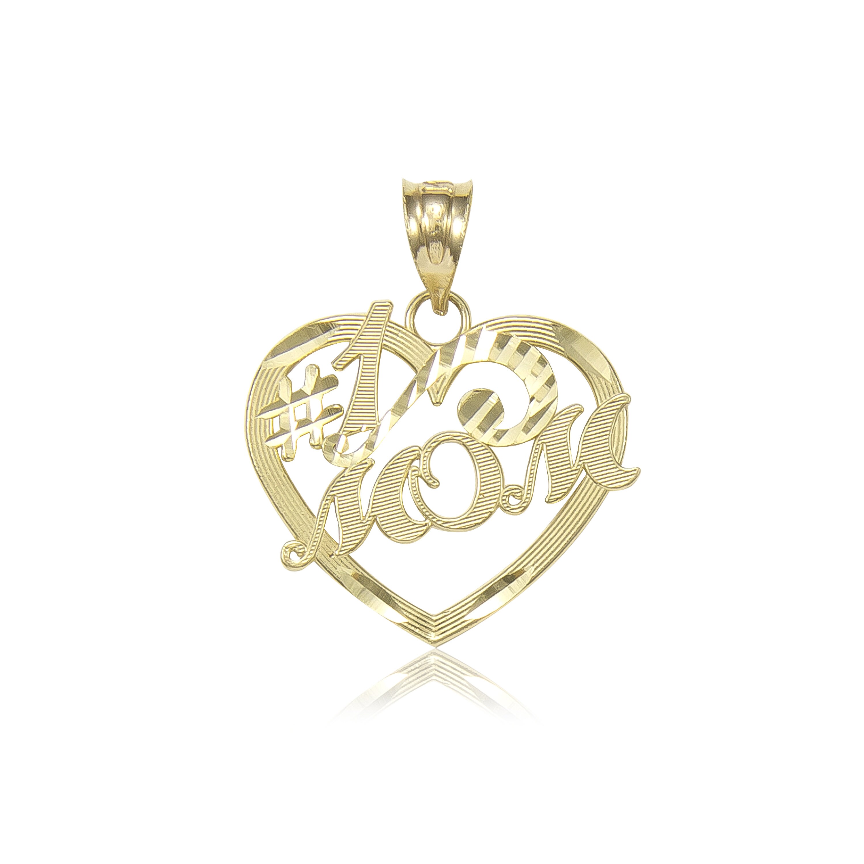 10k Solid Yellow Gold Heart 1 Mom Pendant Number One Mother Love