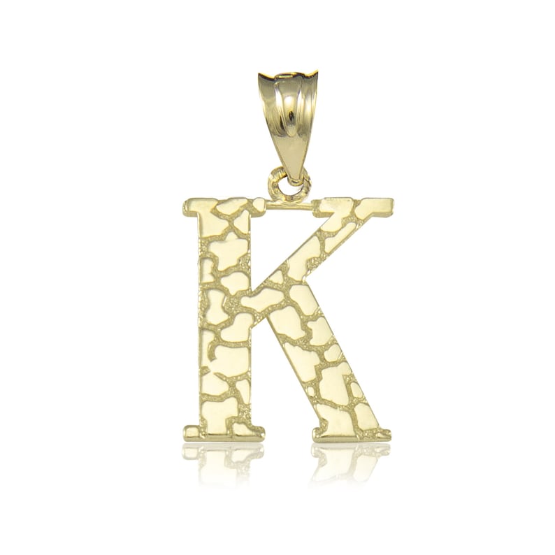 10K Solid Yellow Gold Nugget Initial Letter Pendant A-Z Any Alphabet Necklace Charm K