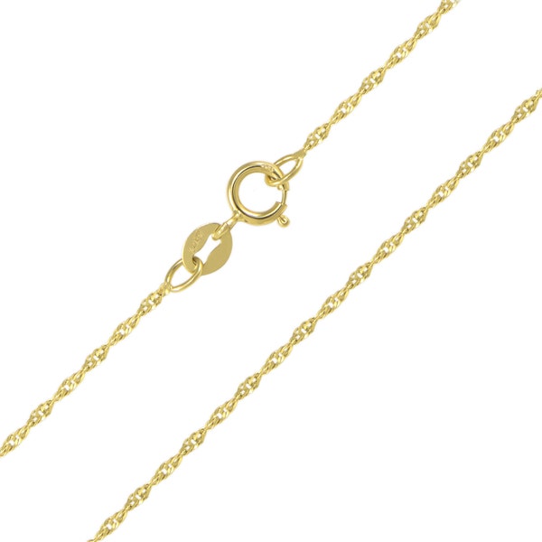 14K Solid Yellow Gold Singapore Necklace Chain 1.1mm 16-24" - Diamond Cut Link