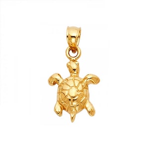 14K Solid Yellow Gold Turtle Pendant - Good Luck Lucky Polished Necklace Charm