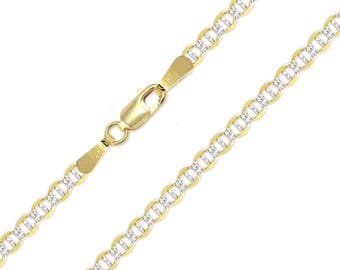 10K Solid Yellow Gold White Pave Mariner Necklace Chain 3.0mm 16-30" - Diamond Cut Anchor Link