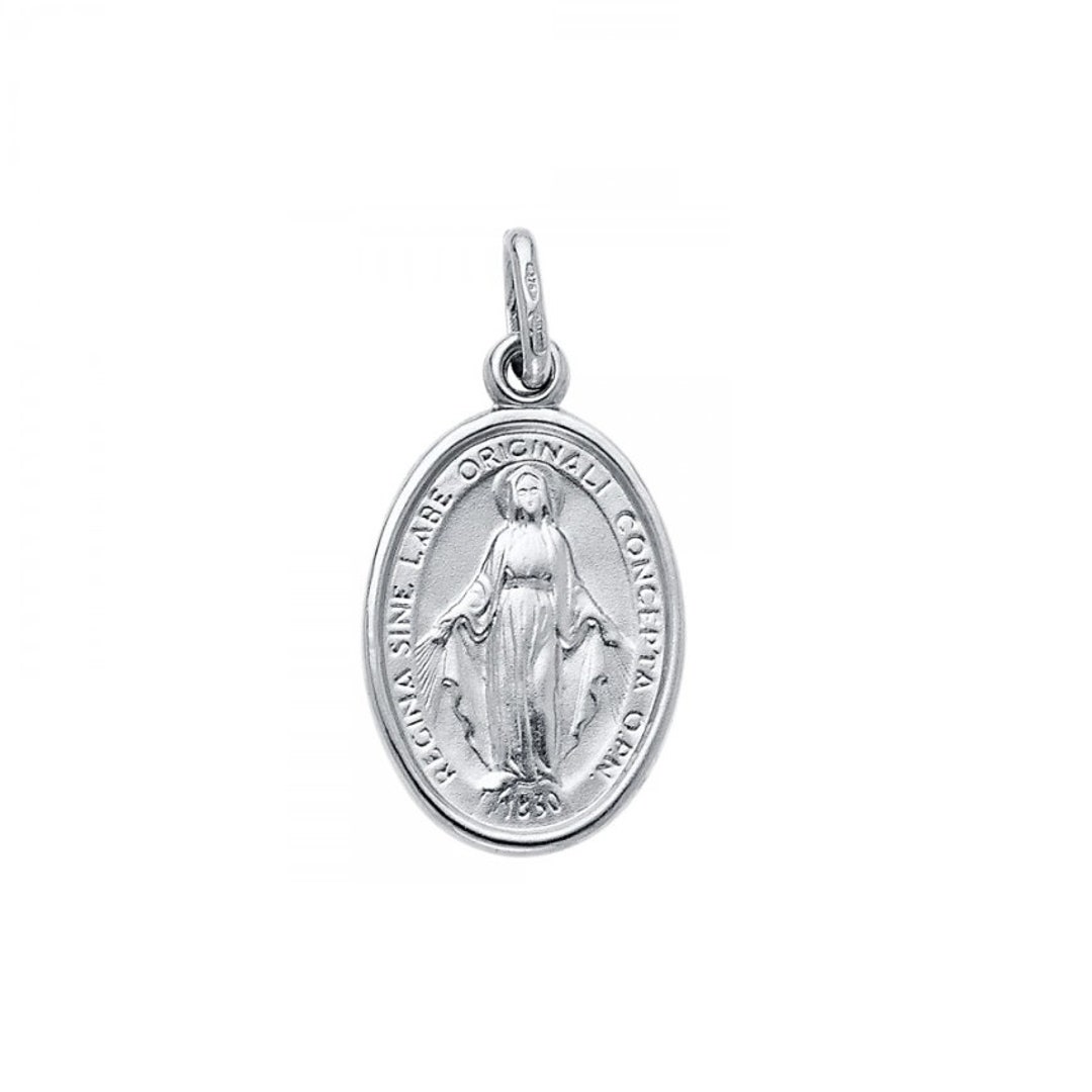 14K Solid White Gold Virgin Mary Oval Medal Pendant Lady of Guadalupe ...