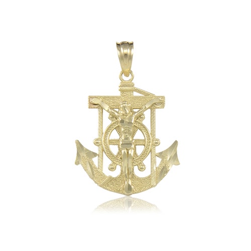 14K Solid Yellow Gold Jesus Crucifix 