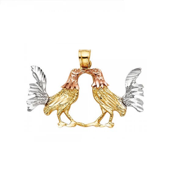 14k Solid Yellow White Rose Gold Two Rooster Pendant - Gold Rooster Pendant