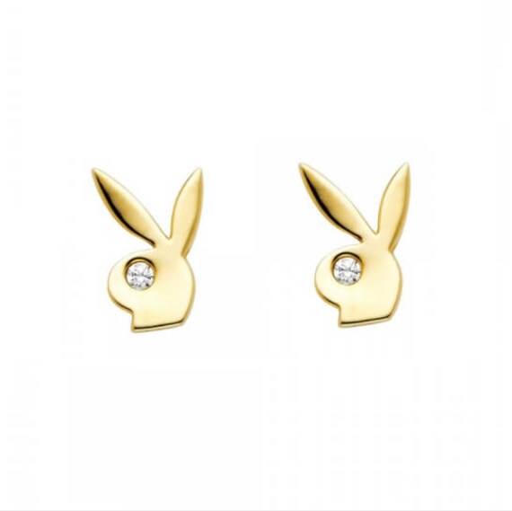 14k or Jaune Enfants Zircone Cubique Bunny Rabbit Sécurité Clous Vis Boucle D/'oreille