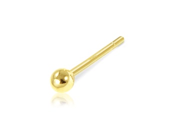 14K Solid Yellow Gold Ball Nose Stud Ring Straight 20g 1.0-2.0mm